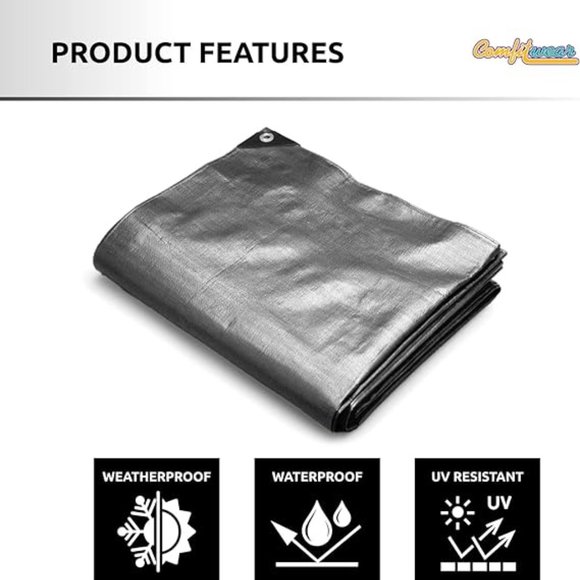 6' x 8' Heavy Duty Silver/Black Waterproof UV Blocking 10 Mil Poly Tarp - Picture 2 of 7